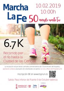 El Hospital La Fe organiza el 10 de febrero una Marcha solidaria por el río para conmemorar su 50 Aniversario